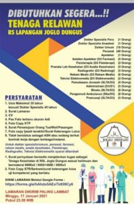 Poster Rekrutmen Relawan RS Lapangan Joglo Dungus, Madiun